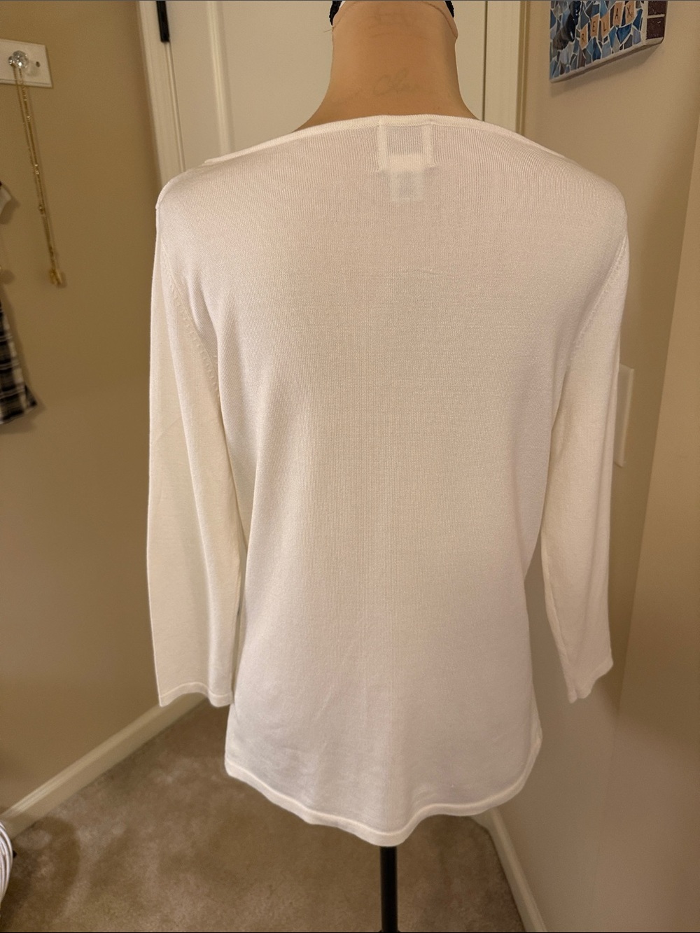 Embellished White Boatneck Women's Sweater - Picture 4 of 7